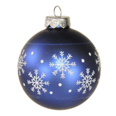 Pallina Natale Vetro cm.Ø8 Blu Opaca con Fiocchi Neve