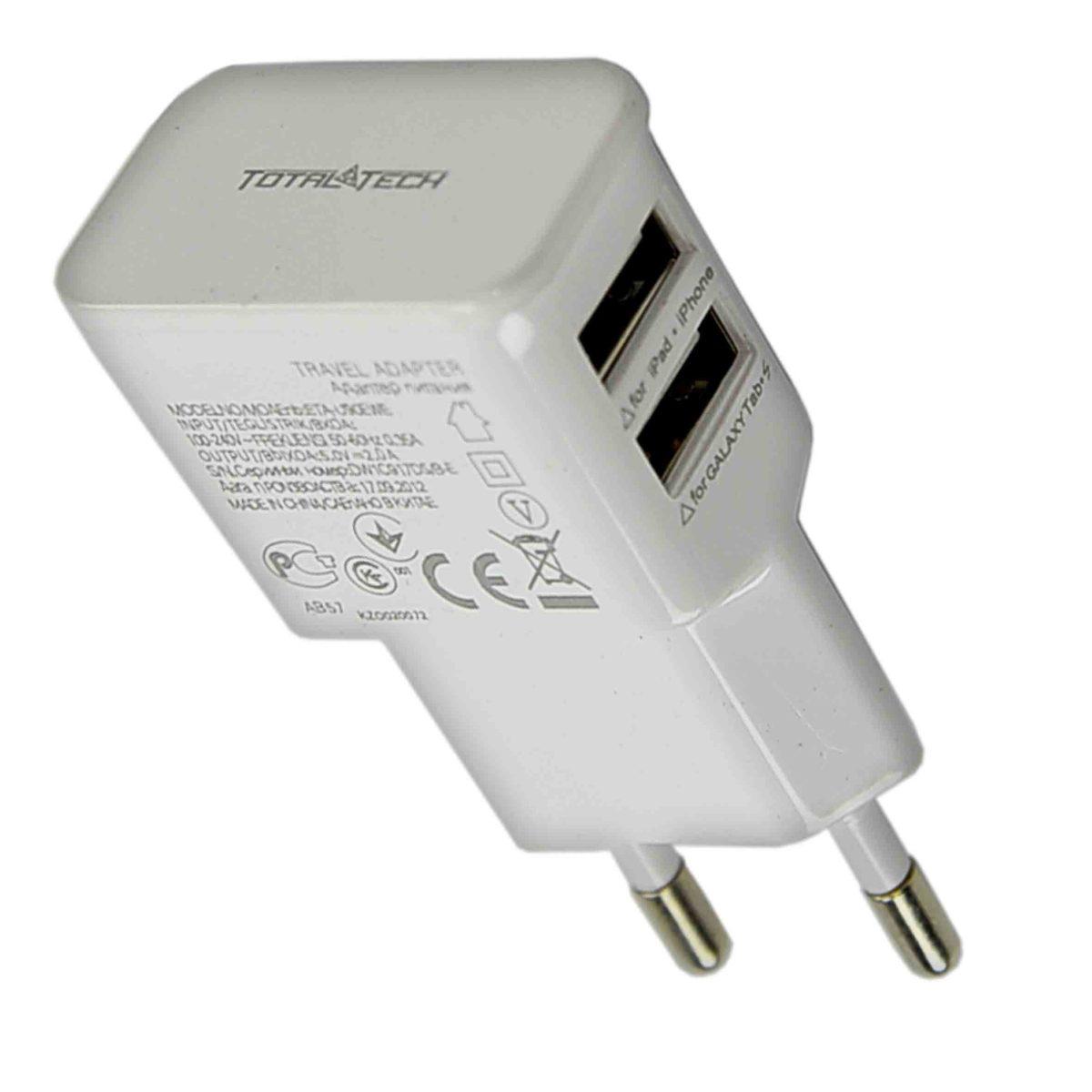 Caricabatteria Telefonini Universale 220V-USB Dual Bianco