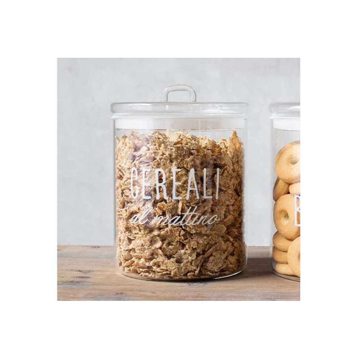 Barattolo Vetro Simple Day Cereali con Scritta Bianca cm.Ø15x22