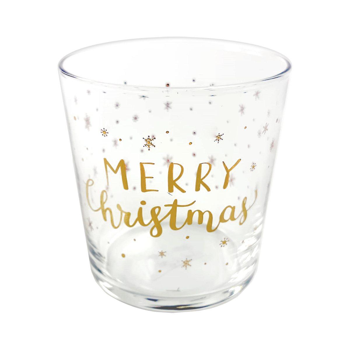 Bicchiere Acqua Vetro Simple Day con Scritta Merry Christmas ml.370