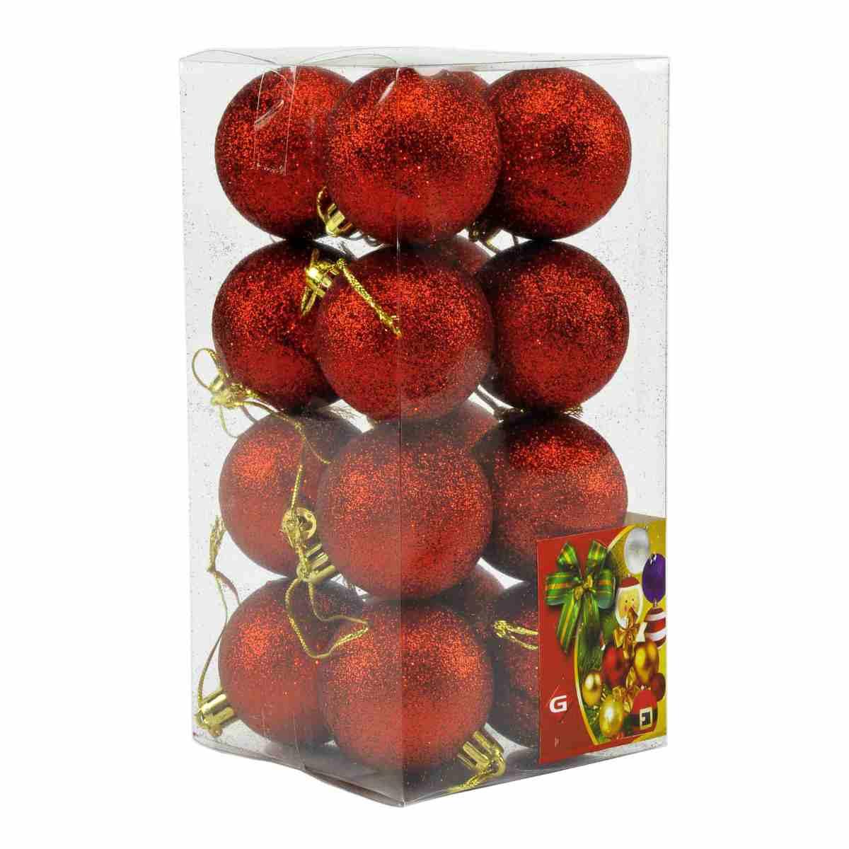 Pallina Natale cm.5 Rosso Glitter Set pz.16 |M2 Store