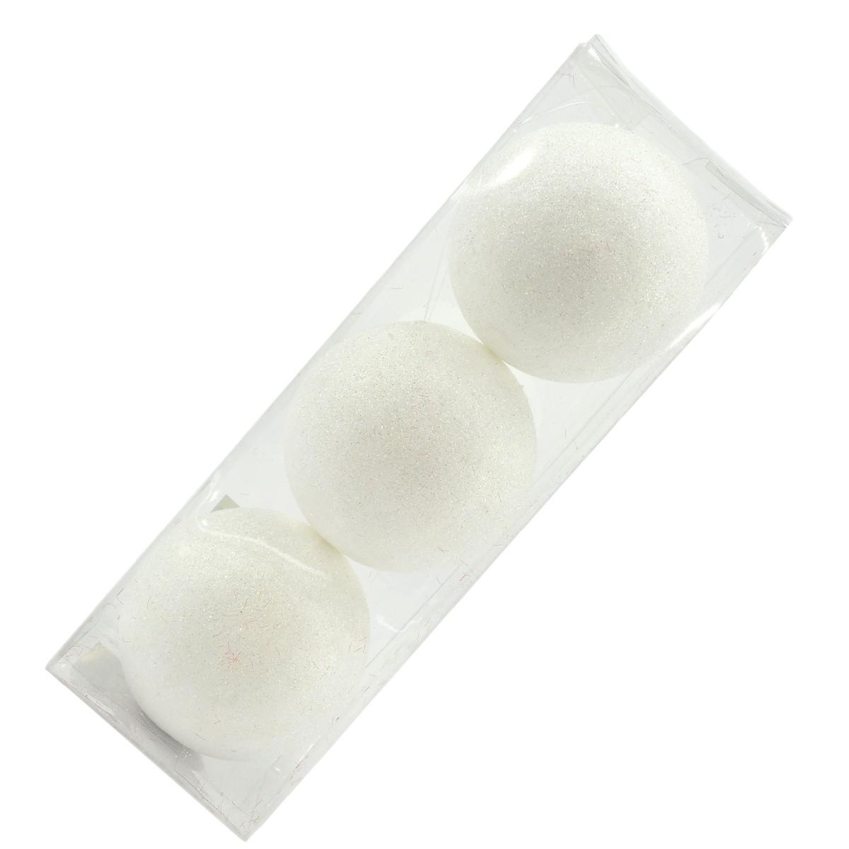 Pallina Natale cm.10 Bianche con Glitter Set pz.3 |M2 Store