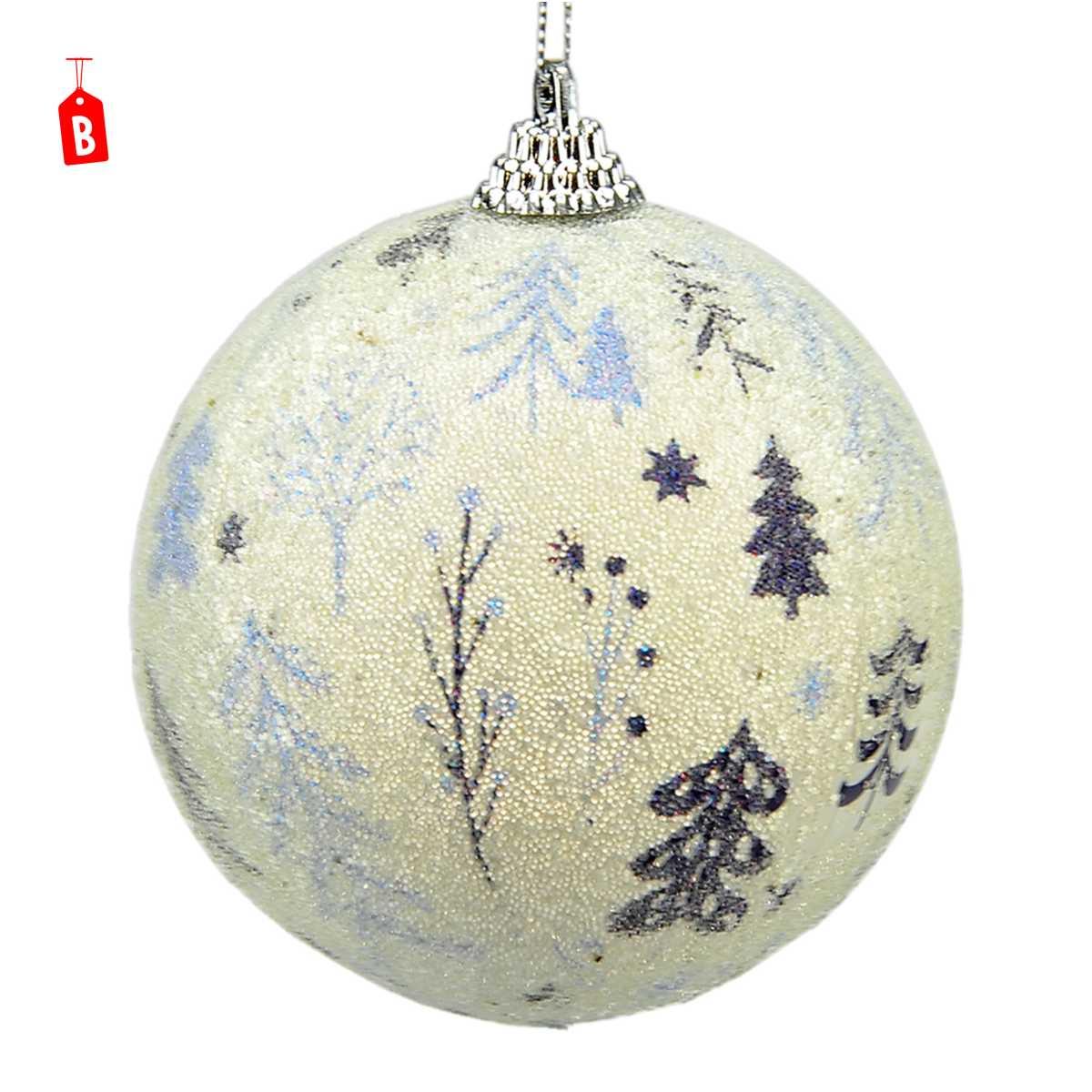 Pallina Natale cm.8 Bianche Decorata Set pz.3 3 Modelli |M2 Store