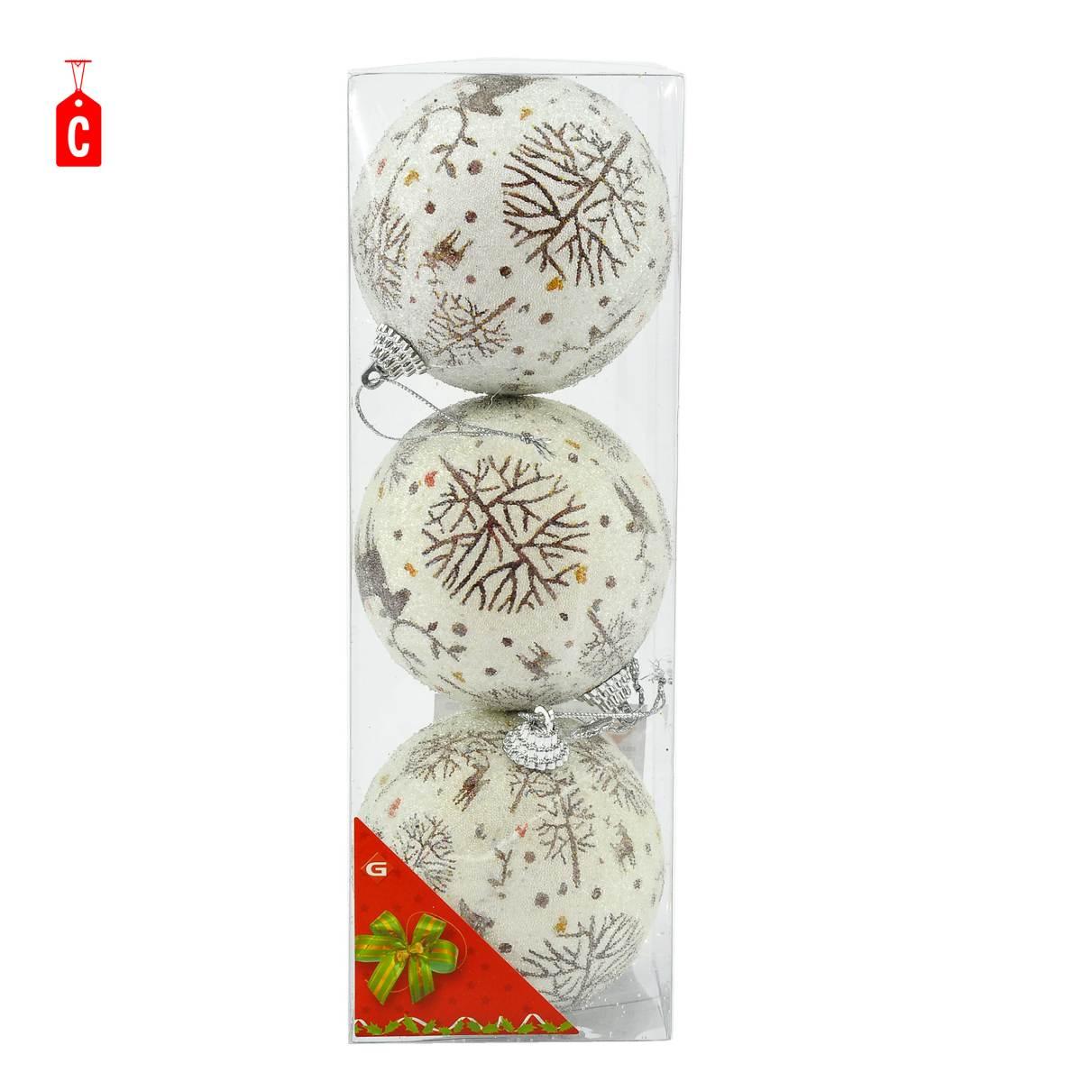Pallina Natale cm.8 Bianche Decorata Set pz.3 3 Modelli |M2 Store
