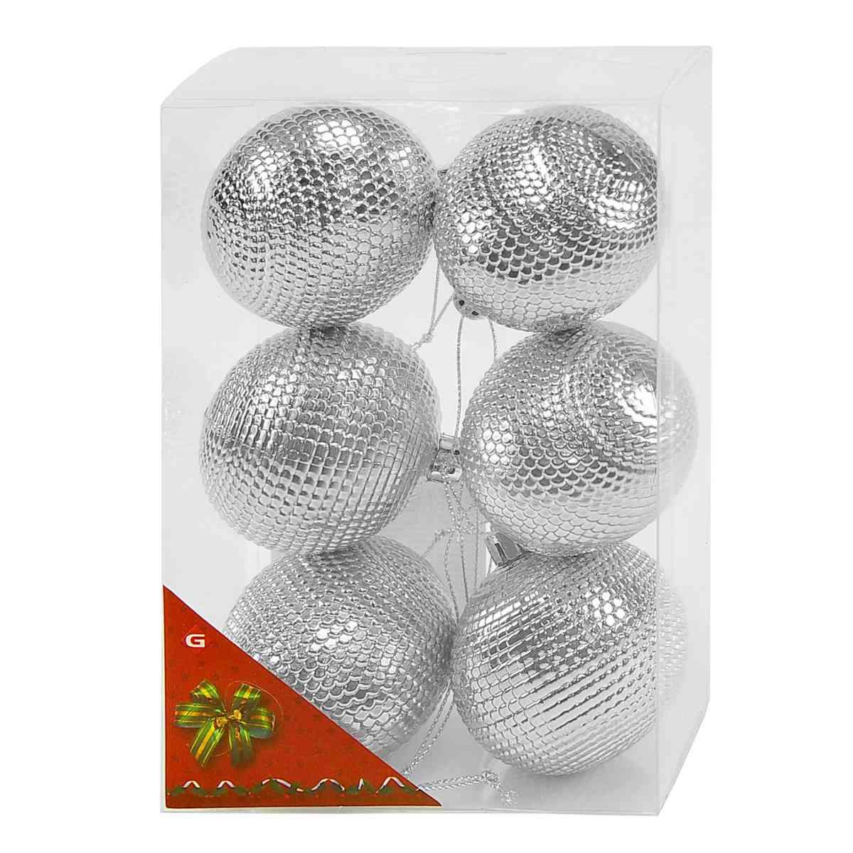 Pallina Natale cm.6 Argento Lucido Martellato Set pz.6 |M2 Store