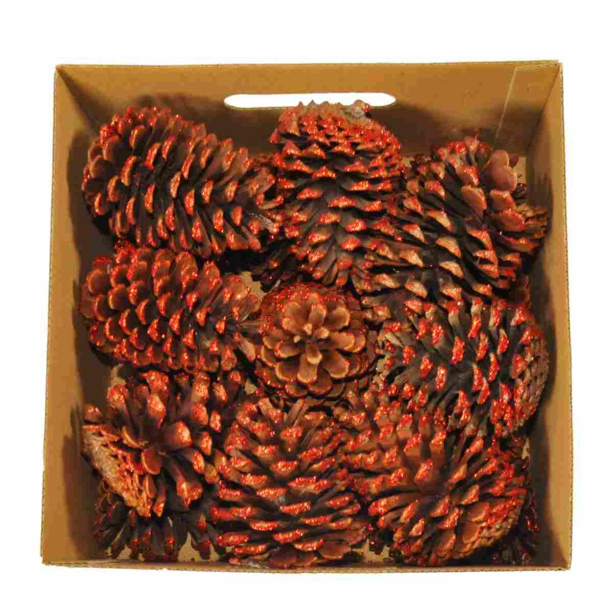 Pigna Naturale Decorativa Rossa Glitter cm.12 Set 18 Pezzi