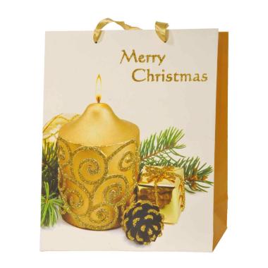 Busta Natale con Candela Oro cm.32x26x10