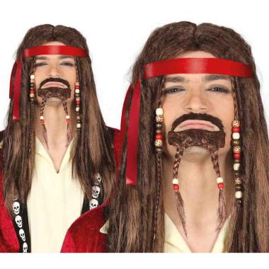 Parrucca Pirata Castana Lunga e Liscia con Pizzetto