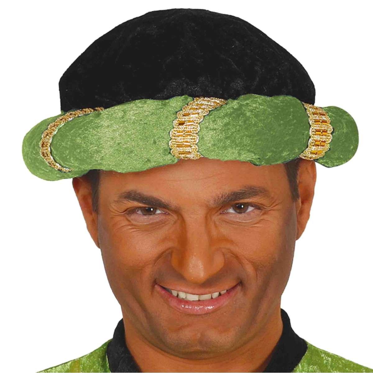 Cappello Arabo Turbante Tessuto Nero e Verde