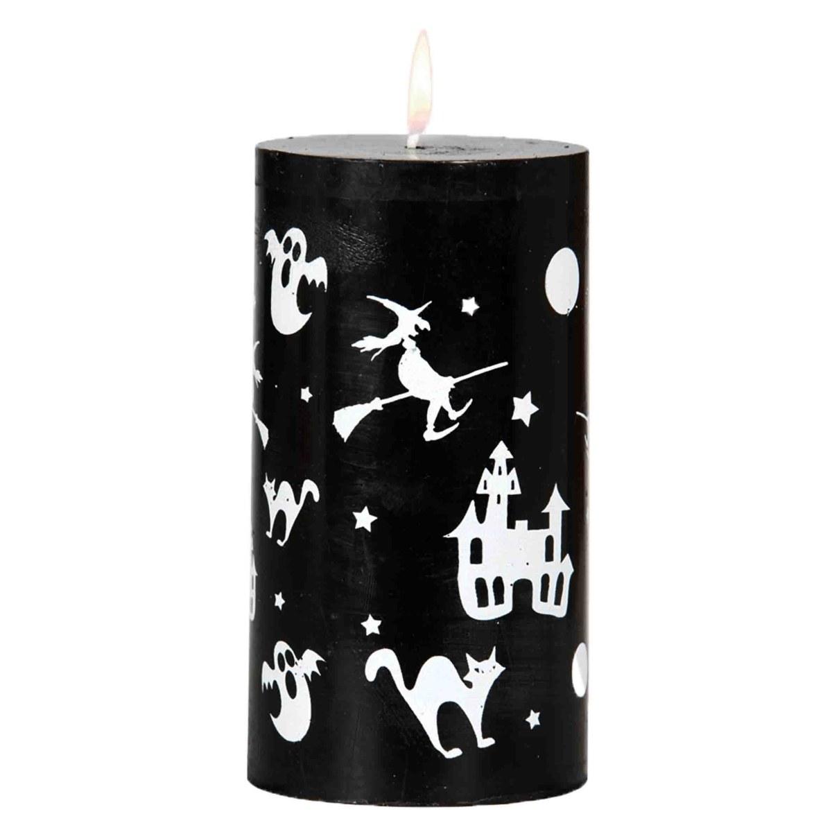 Candela Halloween Nera Decorata cm.7xh13 |Guirca