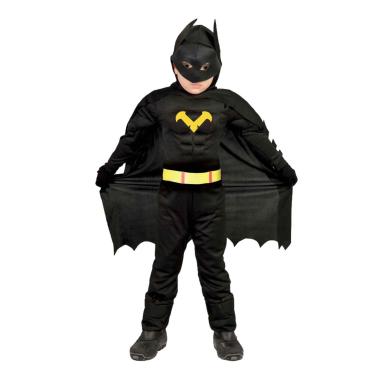Costume Eroe Batman Nero con Muscoli Bambino