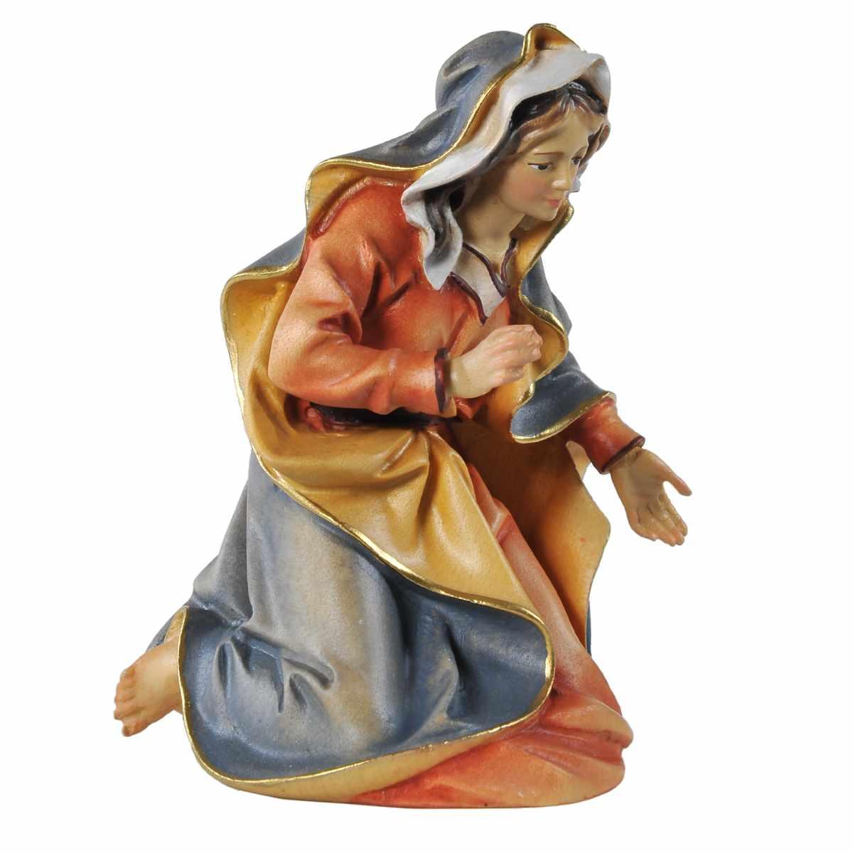 Ulpe Scultura Legno Statua Madonna Inginocchiata cm. 15 Riferimento Altezza Personaggi Presepe cm.15