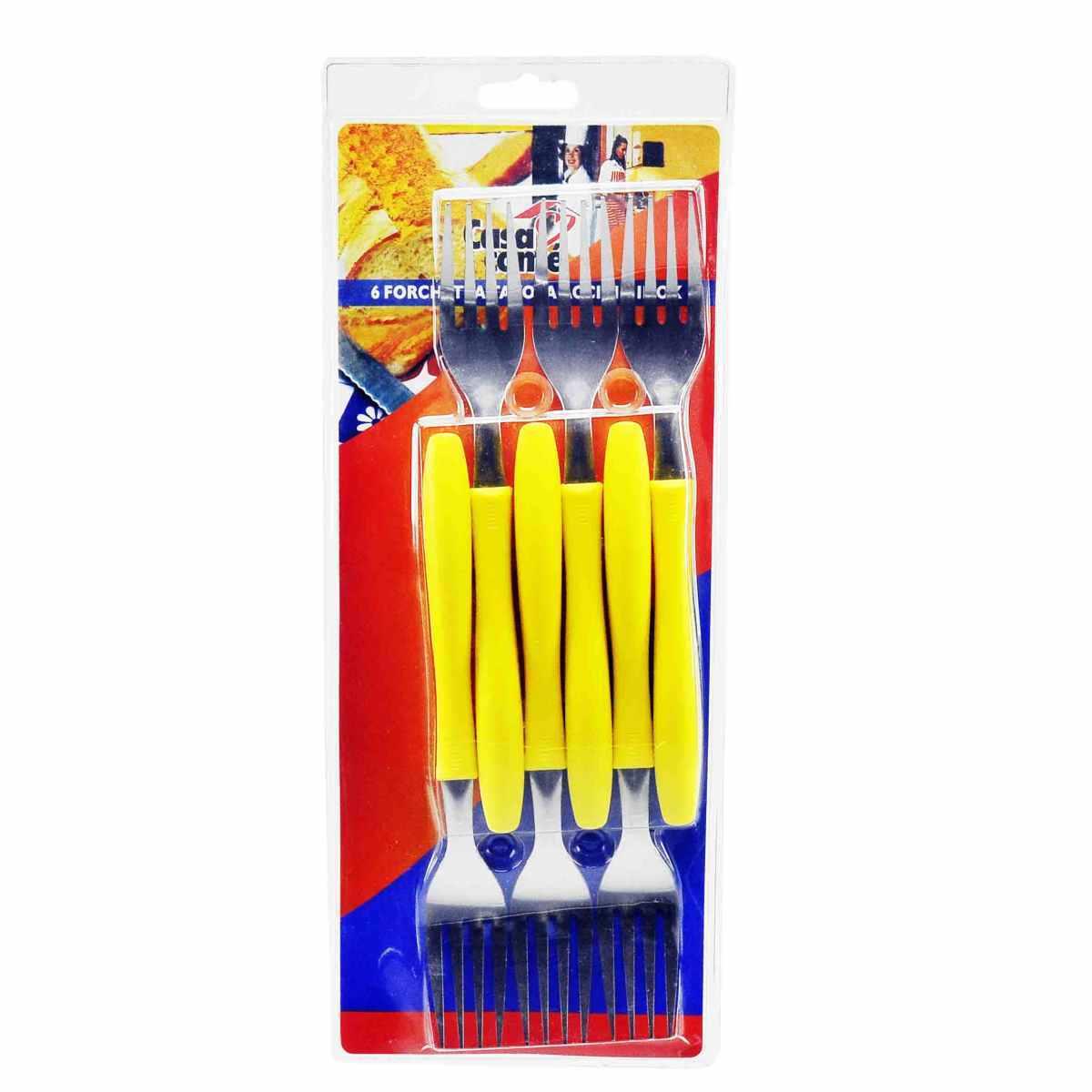 Forchette Tavola Set pz.6 Inox con Cont Gialla cm.20,5 | Casa Conte