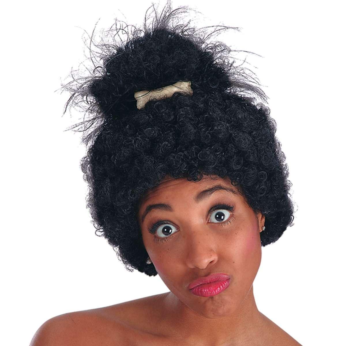 Parrucca Afro Nera Riccia con Osso
