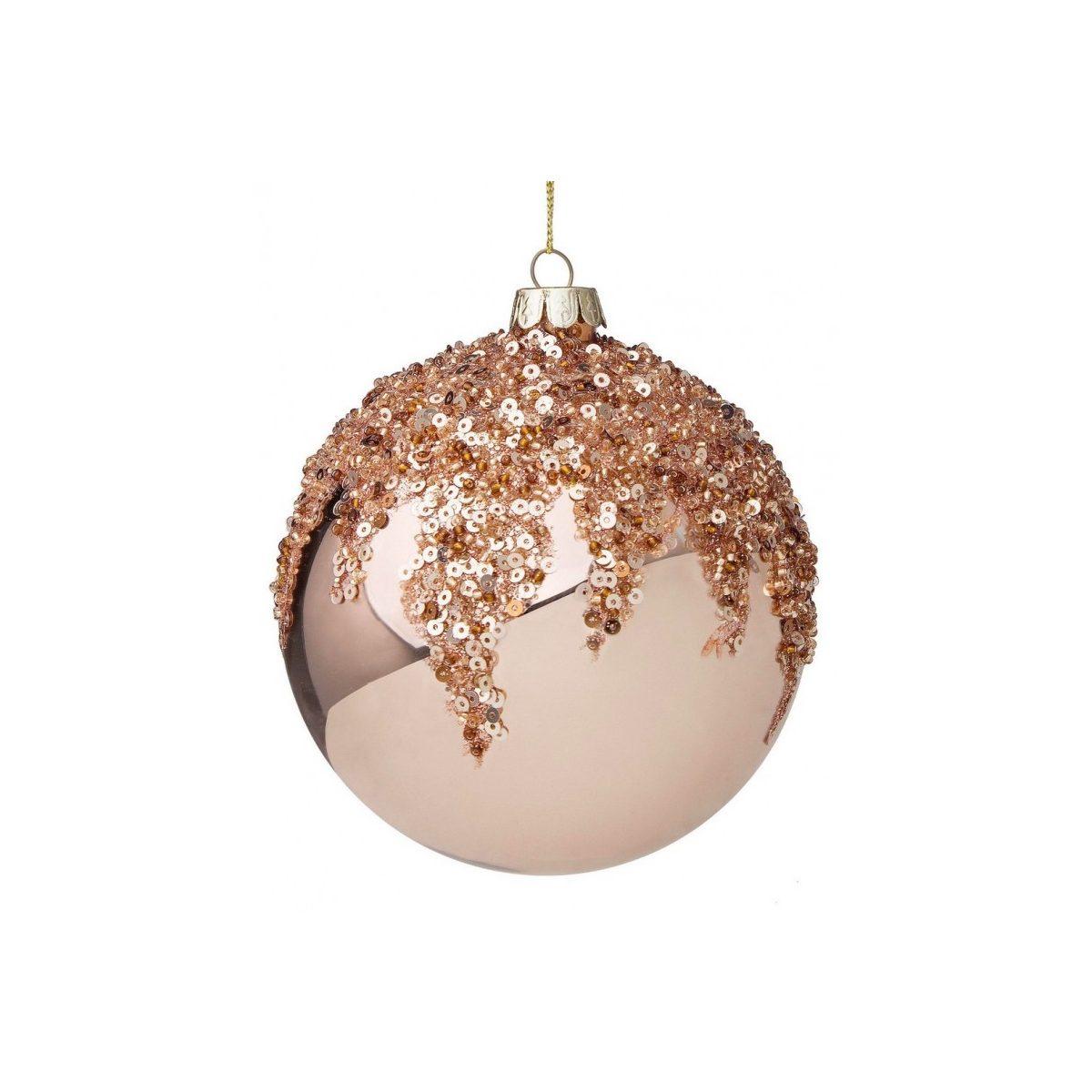 Pallina Natale Vetro cm.10 Rosa con Paillettes |Bizzotto
