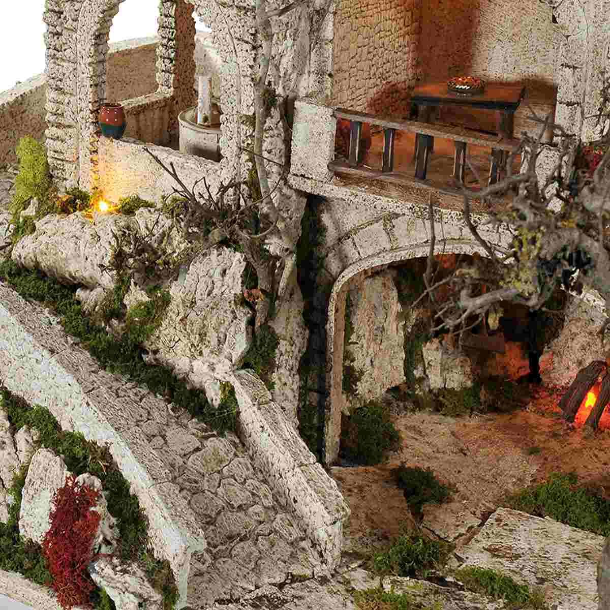 Paesaggio Presepe con Luci Macina Grotta Ambientazioni Torre cm.77x5xH65