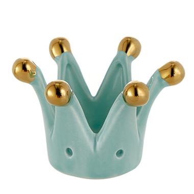 Corona Mini Porcellana Azzurra con Punte Oro cm.Ø8x5