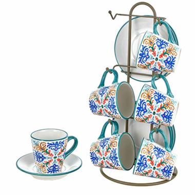 Tazzine Caffè Set pz.6 Porcellana Capri Stoneware con Supporto