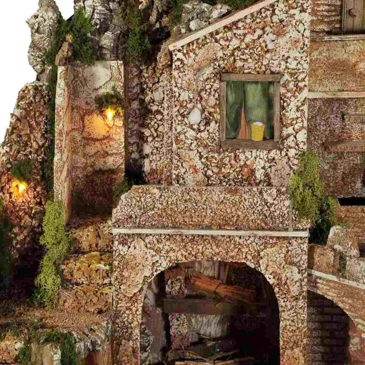 Paesaggio Presepe con Luci Fontana Grotte cm.77x57xh60