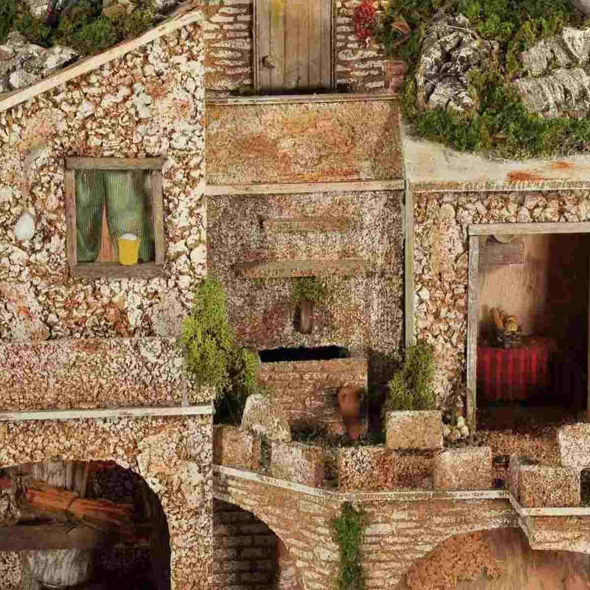 Paesaggio Presepe con Luci Fontana Grotte cm.77x57xh60