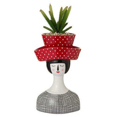 Vaso Ceramica Pop Girl con Cappello e Pianta cm.43
