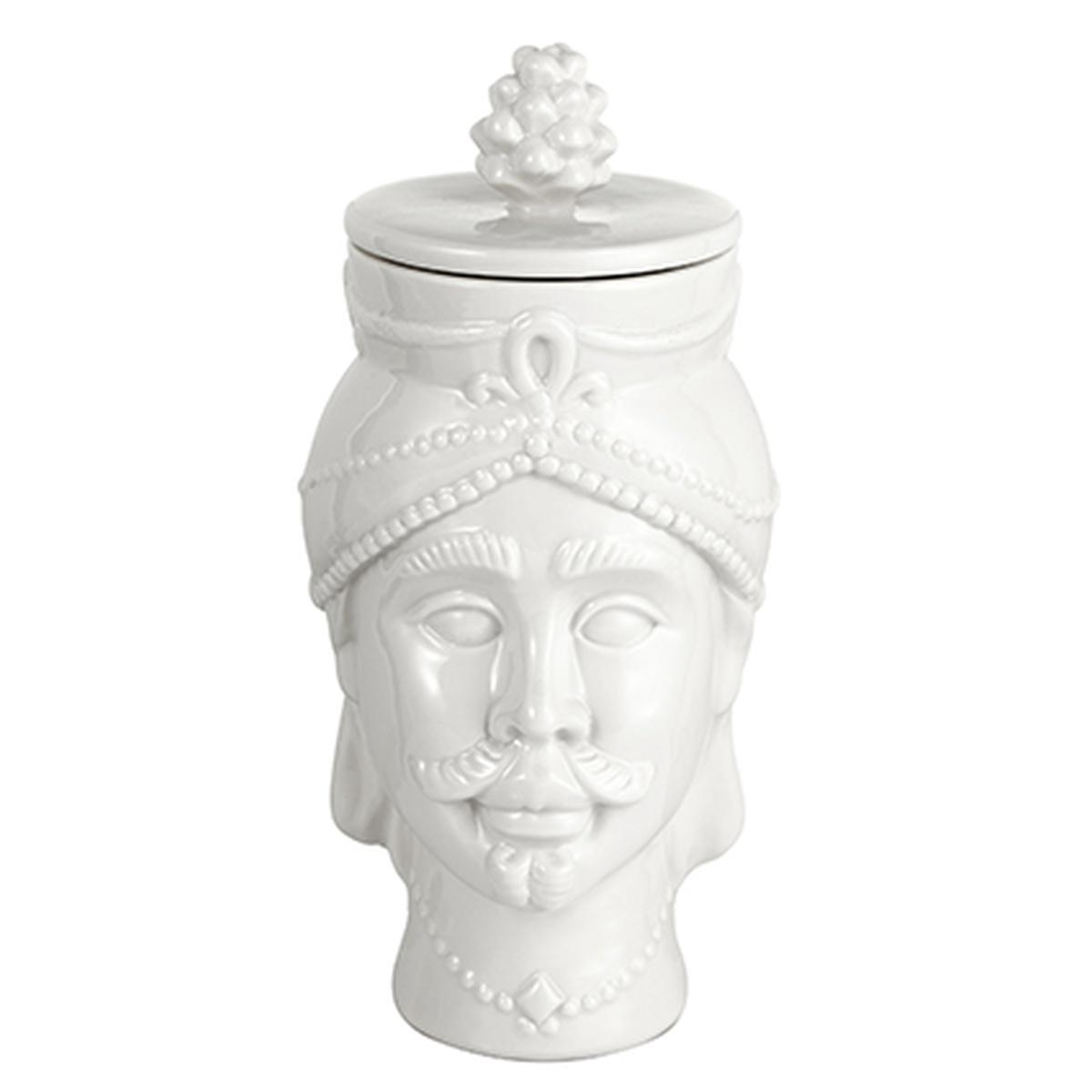 Barattolo Porcellana Testa Re Moro Bianco cm.10x25 | Montemaggi