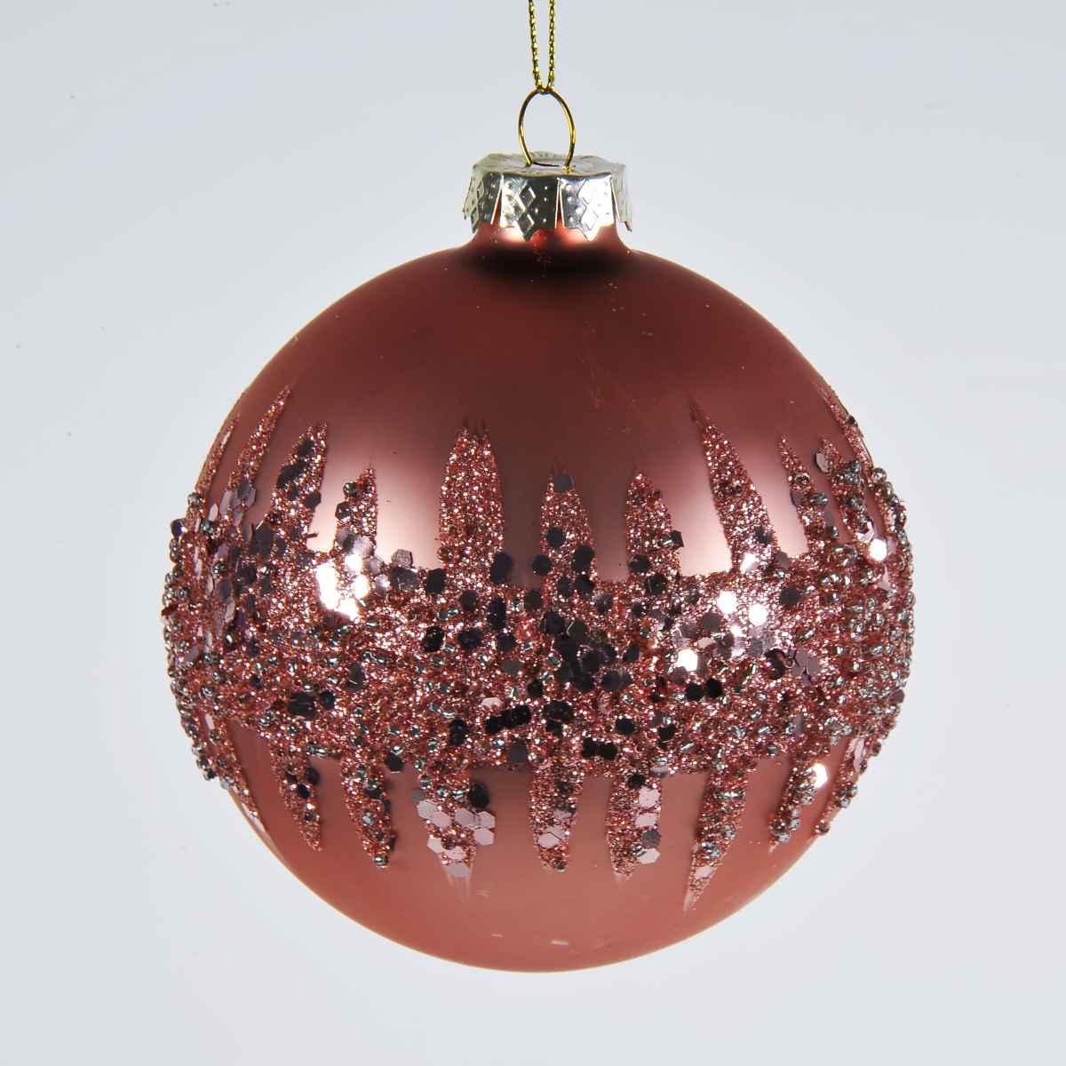 Pallina Natale Vetro cm.10 Rosa con Glitter |Mazzeo