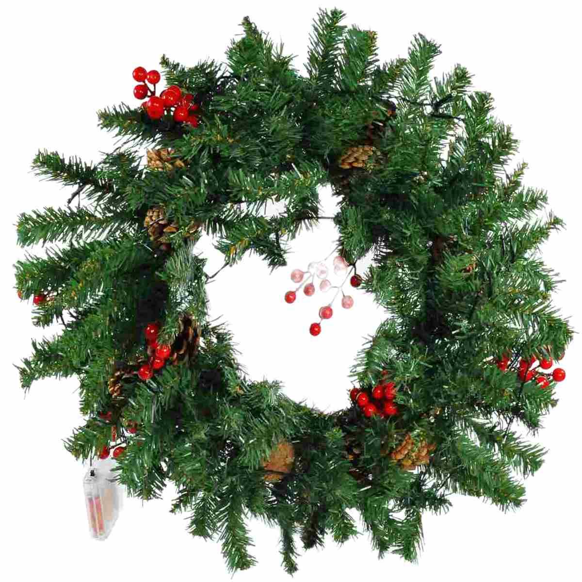 Ghirlanda cm.50 Verde con Bacche Rosse con LED Batteria |Mazzeo