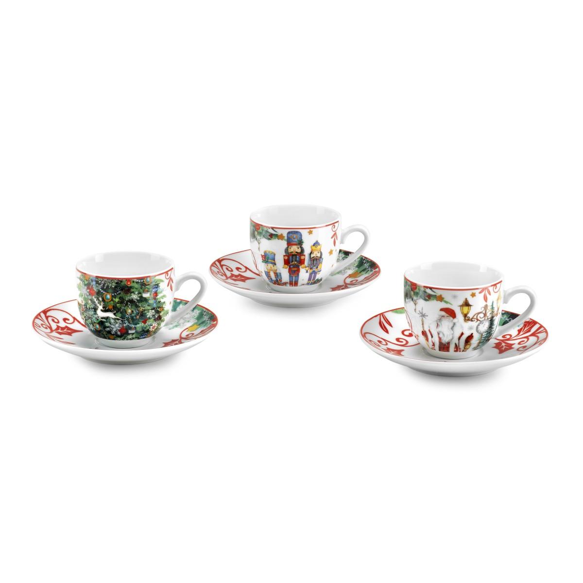 Tazzine Caff Natalizia Set pz.6 Porcellana Fade Xmas Dreamt. con Piattini |Fade