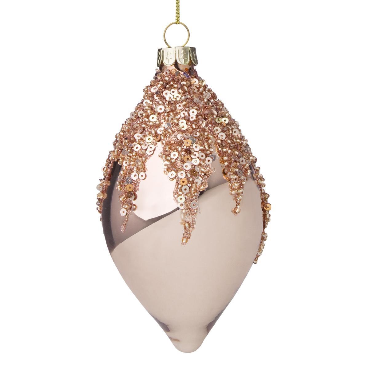 Pallina Natale Vetro cm.13,5 Goccia Rosa con Paillettes |Bizzotto