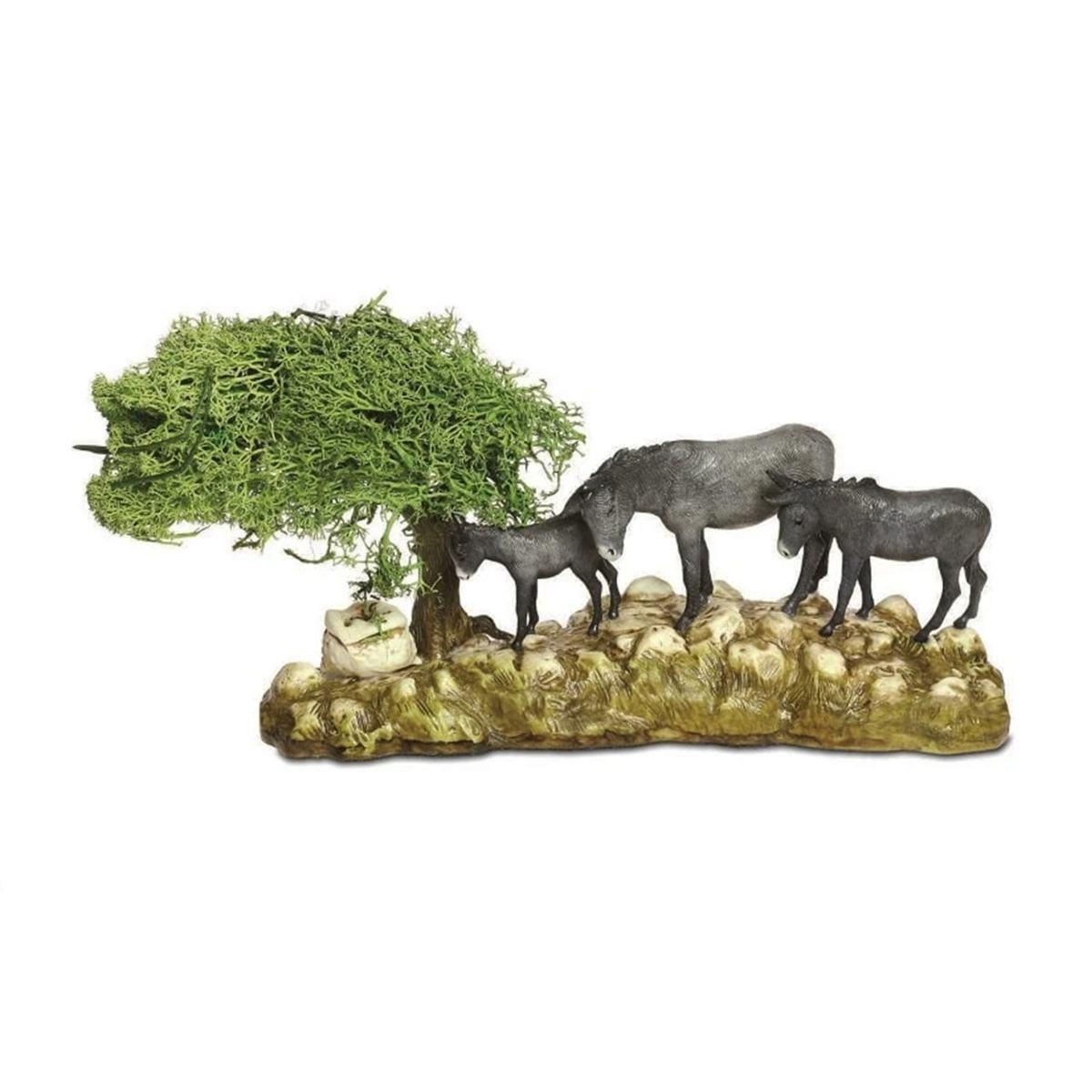 Animali Gruppo 3 Asini con Albero Statue da cm.8 | Moranduzzo