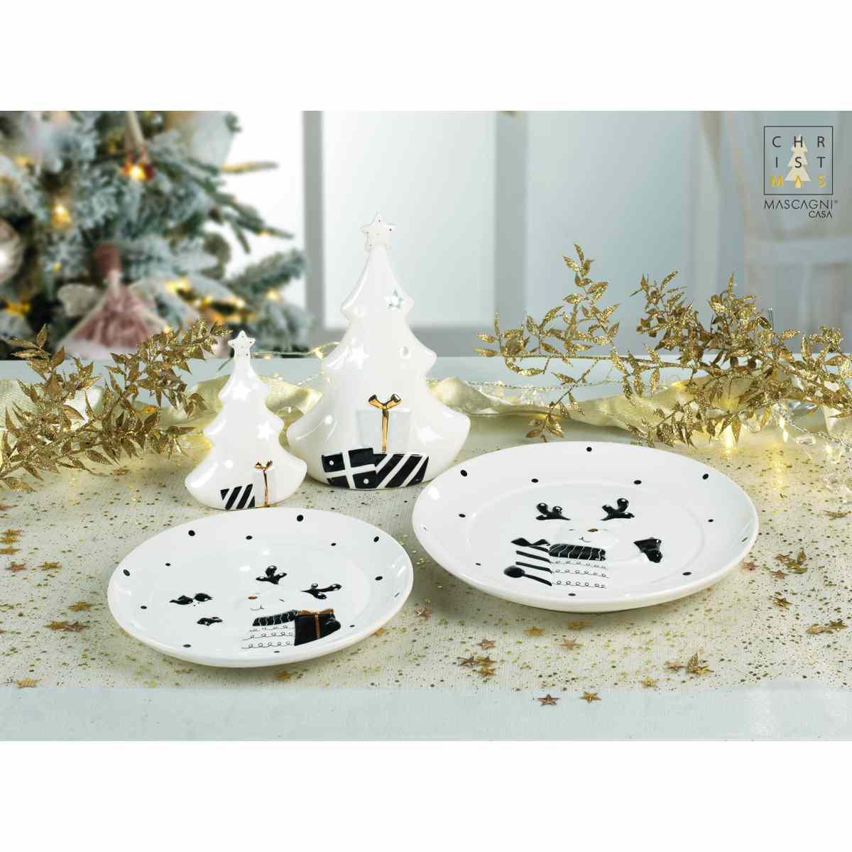 Piatto Natale Ceramica Bianco con Renna cm.cm.Ø25