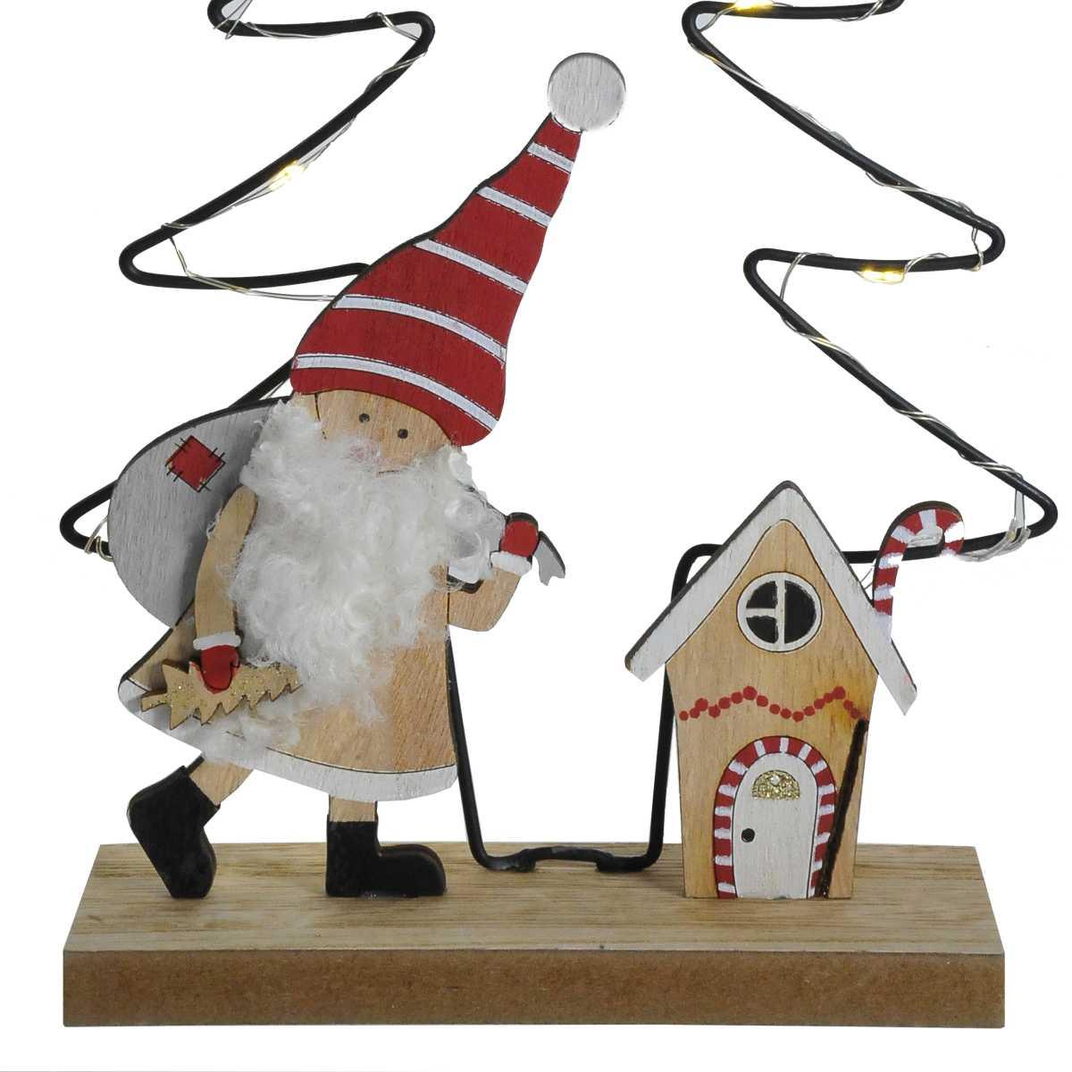 Albero Natale Legno con Luci Led e Babbo Natale cm.14x29