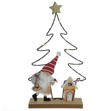 Albero Natale Legno con Luci Led e Babbo Natale cm.14x29