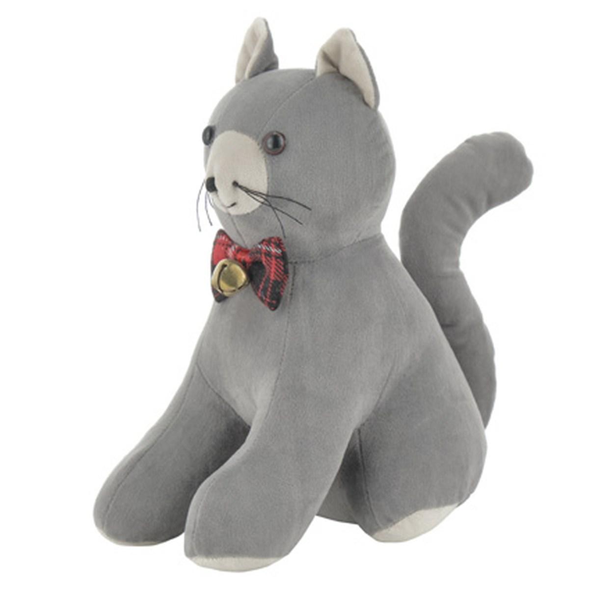 Fermaporta Gatto Seduto Velluto Grigio cm.22 | Montemaggi