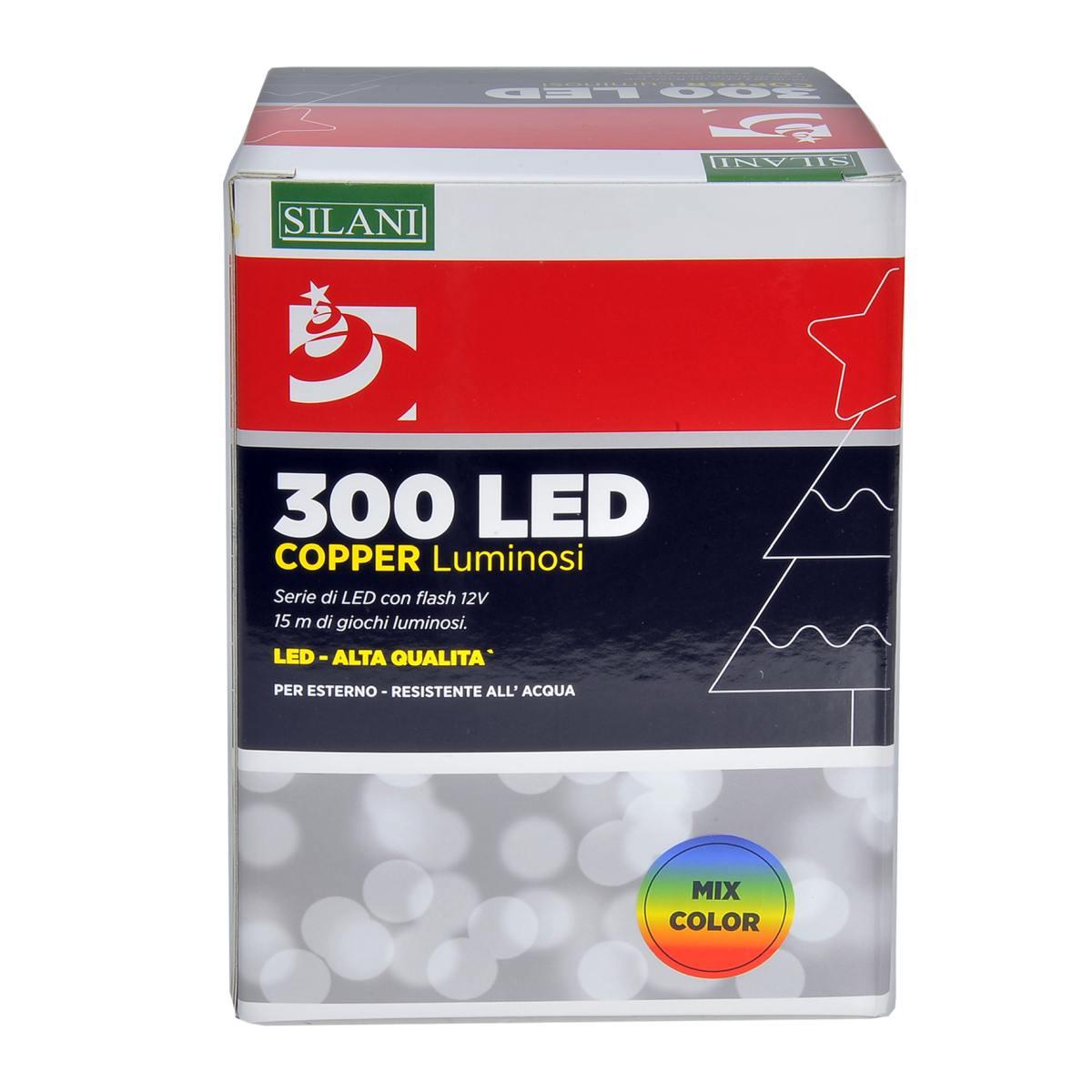 Luci Natale esterno LED 300 Micro Copper Multicolor Filo Rame Argento |Silani