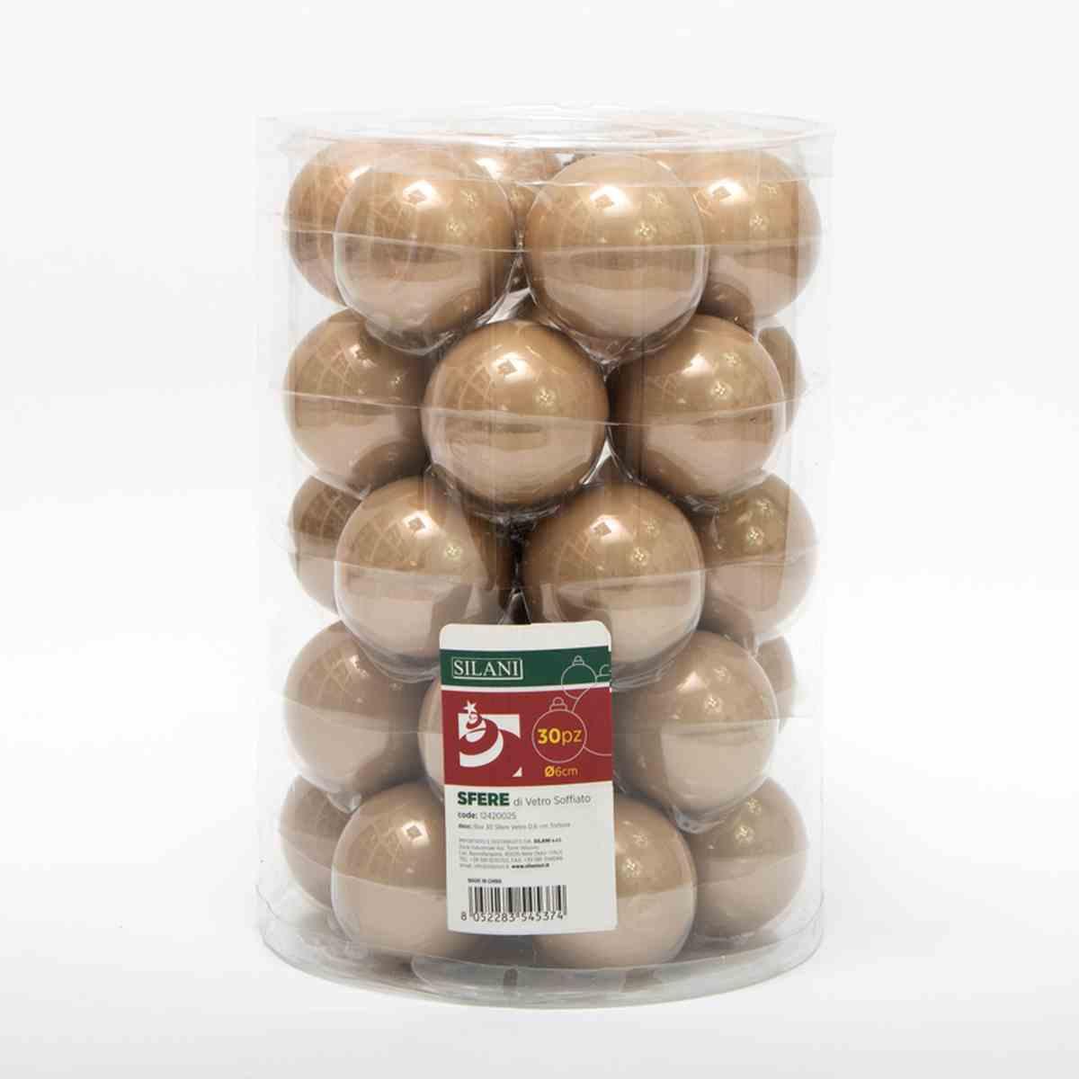Pallina Natale Vetro cm.6 Tortora Lucide Set pz.30 |Silani