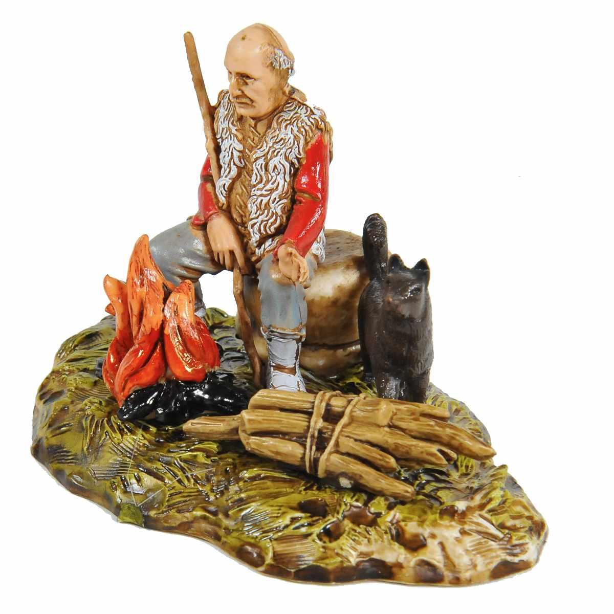 Statua cm.10 Pastore al Fuoco Cane e Legna | Moranduzzo