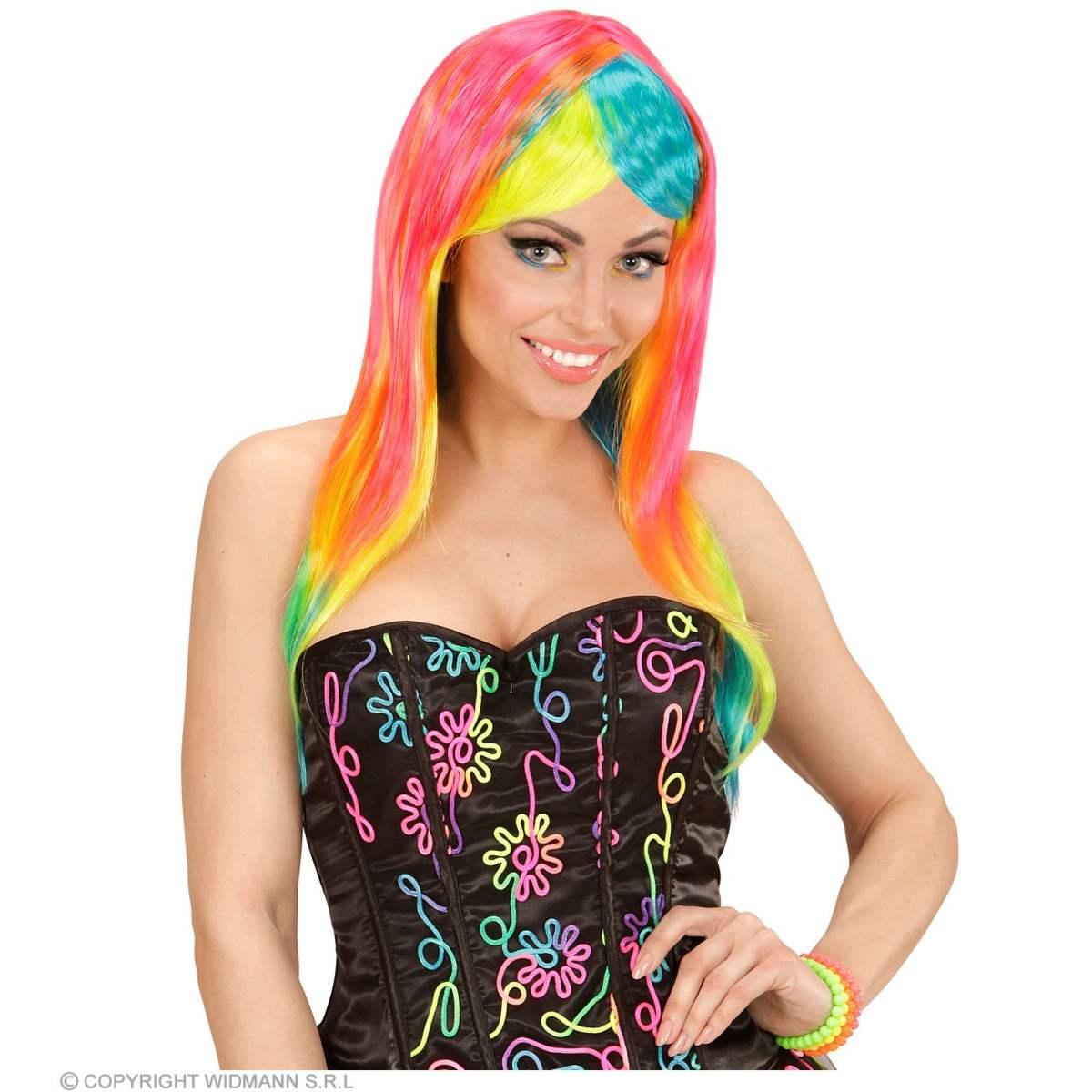 Parrucca Multicolor Lunga e Liscia con Frangia
