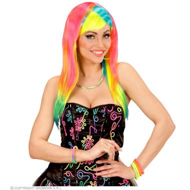 Parrucca Multicolor Lunga e Liscia con Frangia