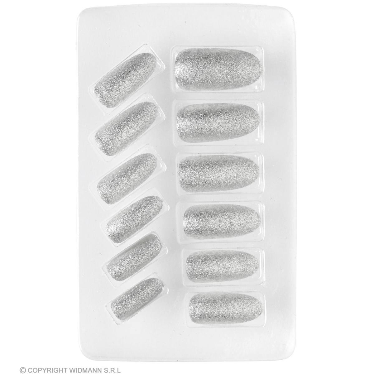 Unghie Adesive Argento con Glitter  Set pz.12 |Widmann