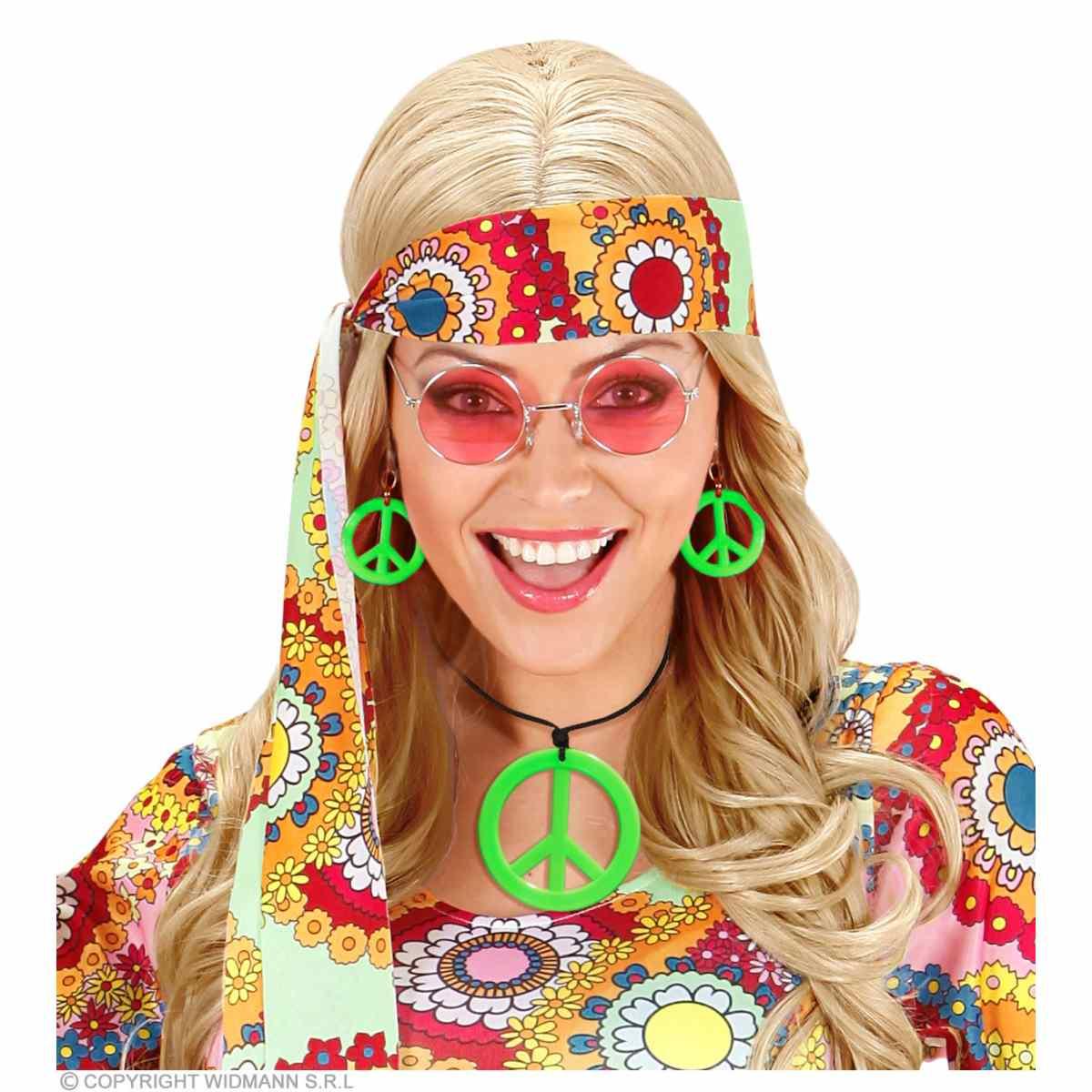 Collana Peace Love Verde Fluo con Orecchini |Widmann