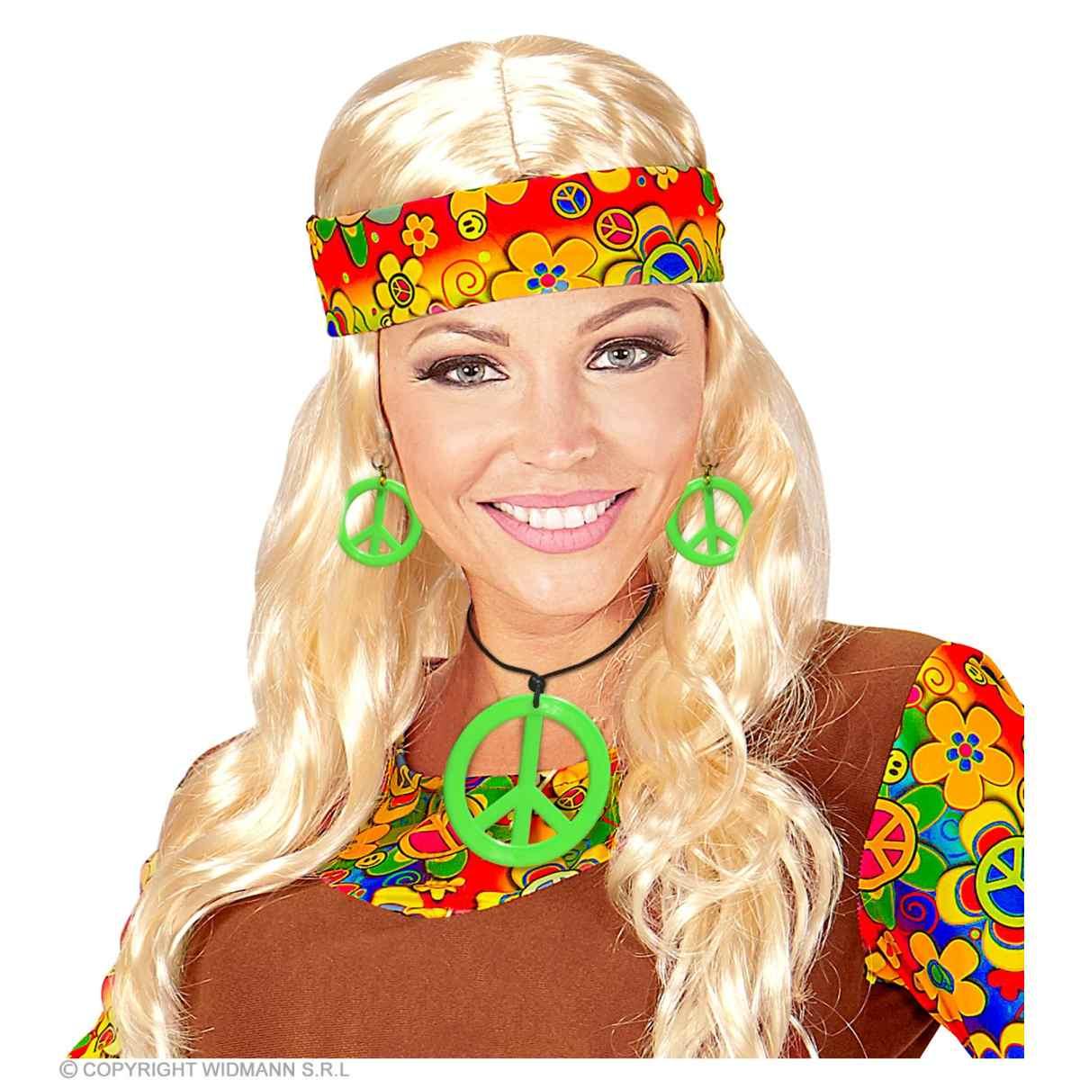 Collana Peace Love Verde Fluo con Orecchini |Widmann