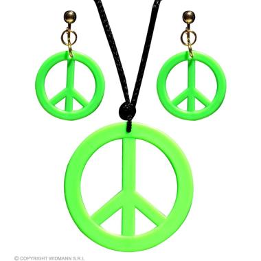 Collana Peace & Love Verde Fluo con Orecchini