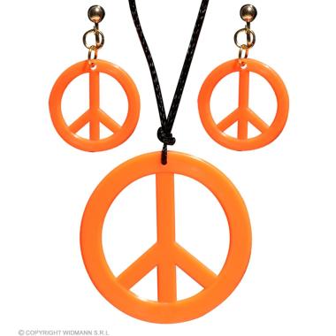 Collana Peace & Love Arancione Fluo con Orecchini