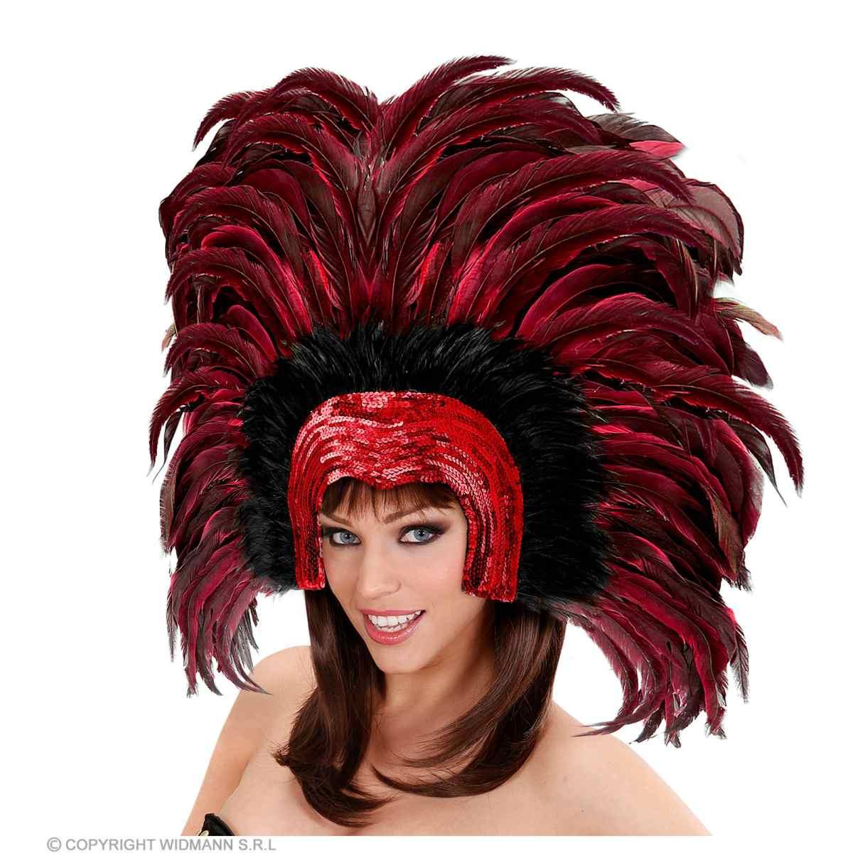 Copricapo Piume Rosse e Paillettes |Widmann