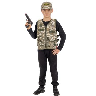 Costume Soldato Militare con Giubbotto Cappello e Pistola