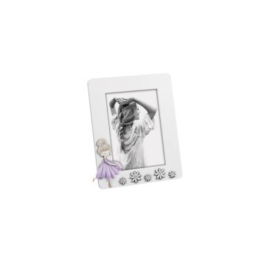 Cornice Legno con Bambolina Abito Viola cm.13x18