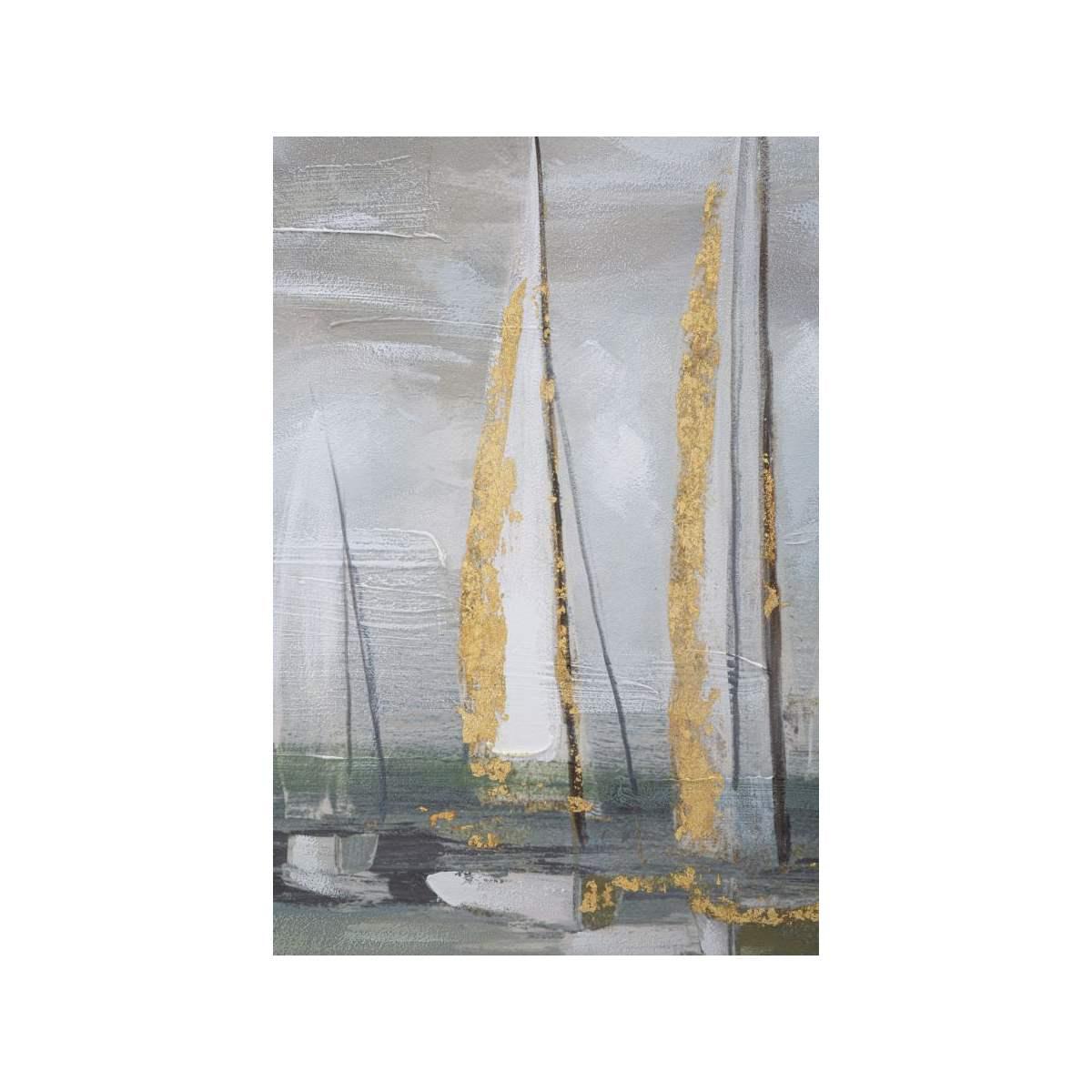 Quadro Dipinto Su Tela Gold Boat cm.100x2,8x80