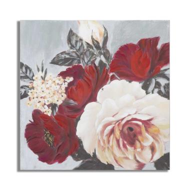 Quadro Dipinto Su Tela Red Flower Square cm.90x3,7x90